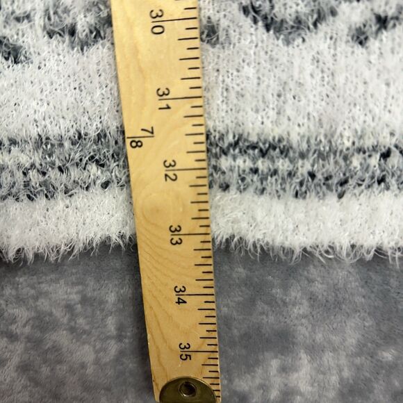 CJ Banks Sweater Womens Sz 1X White Black Fuzzy Knit Open Front Cardigan Tunic - Picture 7 of 7